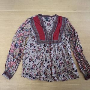 Lucky Brand Split V-Neck Peasant Blouse